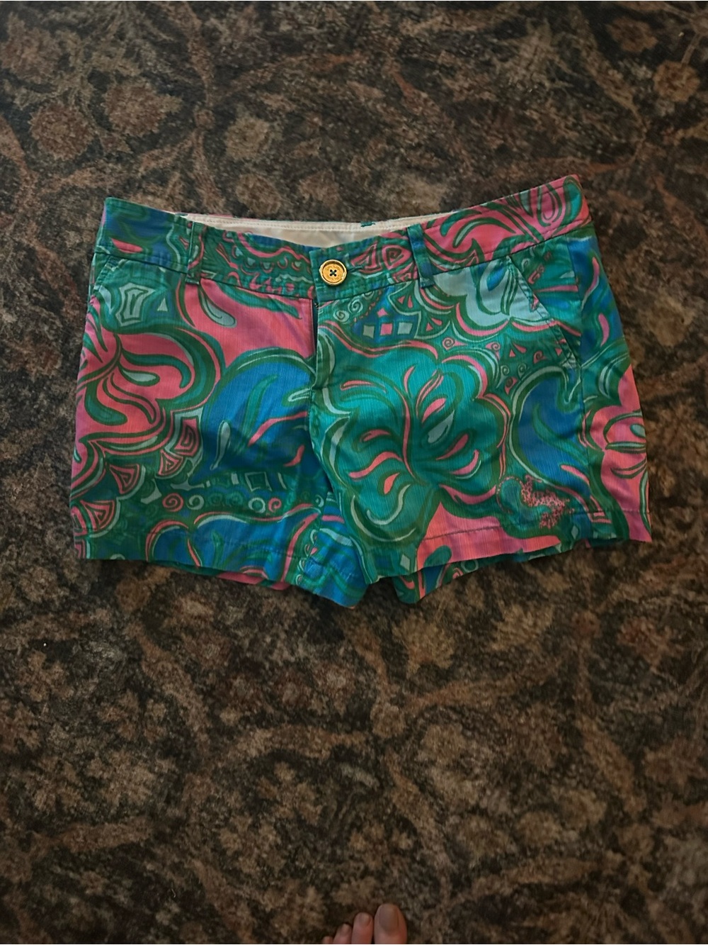 Lilly Pulitzer Green & Pink Tropical Print Jean Shorts